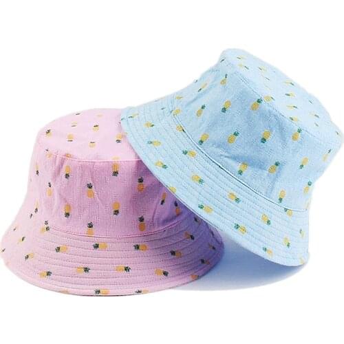 Cotton Pineapple Print Bucket Hat Fisherman Hat Outdoor Travel Hat Sun Cap Hats for Men and Women 372