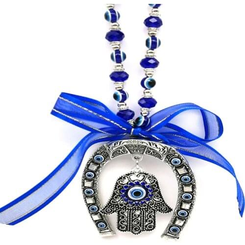 Horseshoe Blue Eyes And Handpalm Ribbon Key Chain Pendant Doors Or Windows Decorative Wall Hanging Anti - Evil As Gifts