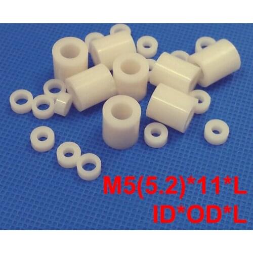 200pcs M5 5.2*11*15 5.2x11x15 5.2*11*18 5.2x11x18 ID*OD*L ABS Plastic Nylon Round Column Insulation Shim Washer Standoff Spacer