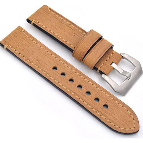 Men Women Handmade strap, 20mm 22mm 24mm 26mm Genuine Leather Watch Strap For panerai, Silver Pin Buckle Black Yellow Watchbands