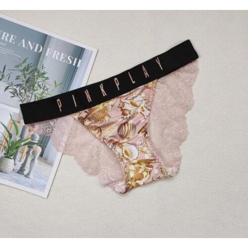 Pink Letter Sexy Briefs Women Underwear Lace Flower Panties Thong Underpants Low Waist Seamless Lingerie Tangas