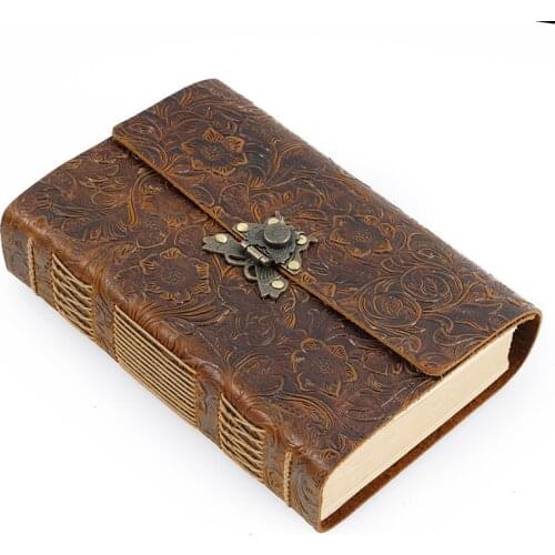 Hand Made Thick Genuine Leather Diary Blank Kraft Paper Notebook With Speical Button 480P Sketchbook Creative Stationery Gift