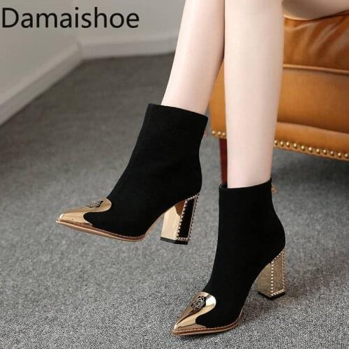 Martens Boots Womens 2021 New Winter Korean High Heel Boots Chunky Heel Pointed-Toe Frosted Short Single-Layer Boots for Women