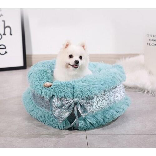 Super Soft Pet Bed Kennel Dog Round Cat Winter Warm Sleeping Bag Long Plush Puppy Cushion Mat Portable Cat Supplies 40/50/60cm
