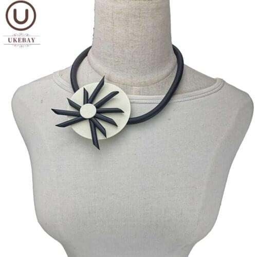 UKEBAY New Handmade Flower Pendant Necklaces Women Luxury Design Rubber Necklace Wooden Jewelry Wedding Clothes Accessories Gift