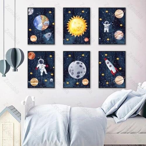 Home Decoration Outer Space Planet and Pilot Spaceship Art Poster Wall Decoration Canvas Painting Hd Bedroom Living Room