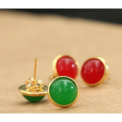 Ear nails have no time for wholesale of green-emerald-red simple steel needles plated with genuine gold ear needles