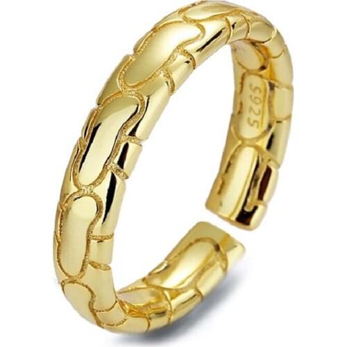 European And American Style S925 Sterling Silver Gold-Plated Geometric Simple Open Ring Personality Style Wild Ring Female