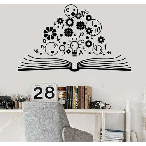 Brain Science Open Book Gears Physics School Education Wall Stickers Vinyl Home Decor For Teens Reading Room Bedroom Decals S138