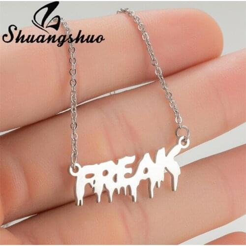 Shuangshuo Hip-hop Jewerly Stainless Steel Punk Fashion Freak Letters Necklace Simple Rock Motorbike Sweater Chain Party Gift