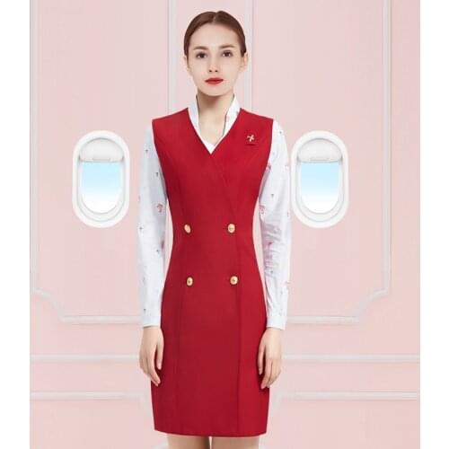 Ladies Office Uniform Designs Stewardess Women Office Work Vest And Skirt Suits Workwear Flight Attendant Uniform DD2341