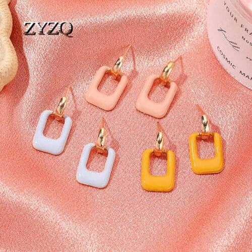 ZYZQ Simple Geometry Pink Drop Oil Metal Drop Earrings for Women Evening Party Elegant Accessories Classic Jewelry 2020