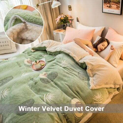 1pc Double Side Fleece Duvet Cover Cartoon Pineapple Cherry Avocado Print Winter Warm Blankets For Bed Coral Velvet Quilt Cover