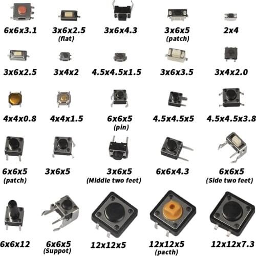 125Pcs 25 Types Switches Assorted Micro Push Button Tact Switch Reset Mini Leaf Switch DIY Parts Kit