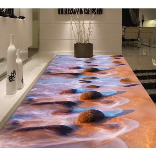 3D Floor Seaside Stone Road Floor Modern Custom 3D Floor Mural Mural-3d PVC Wallpaper Self-adhesive Floor Wallpaper-3d
