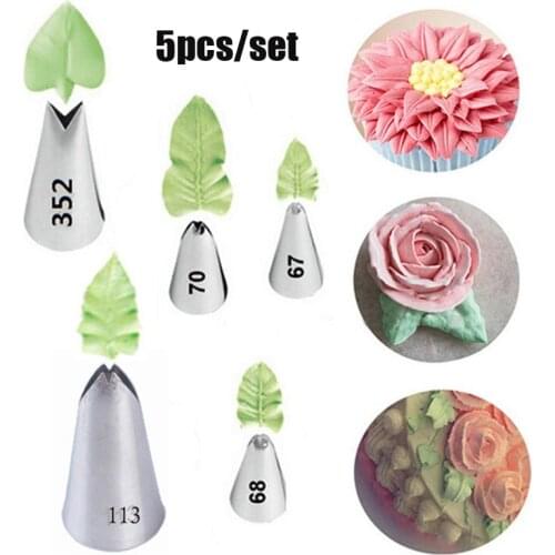 5pcs/set Leaf Tip Piping Cake Nozzles Stainless Steel Pastry Cake Decorating Tools for Baking Chocolate Cookies Molds