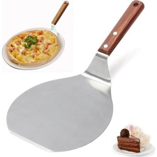 50% Hot Sale 13inch Round Wooden Handle Stainless Steel Cake Pizza Shovel Kitchen Baking Tool