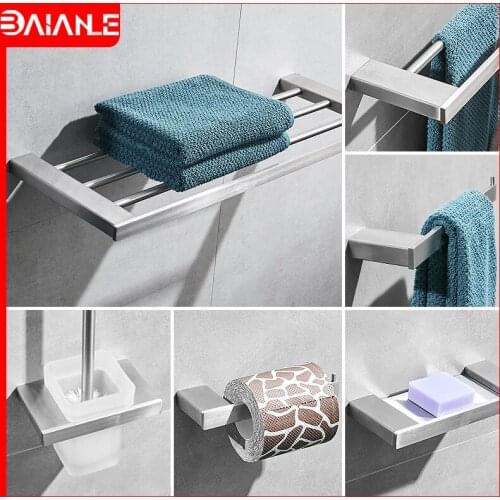 Towel Holder Stainless Steel Towel Rack Hanging Holder Towel Bar Brush Coat Hook Soap Dish Wall Mounted Toilet Brush Holder Set