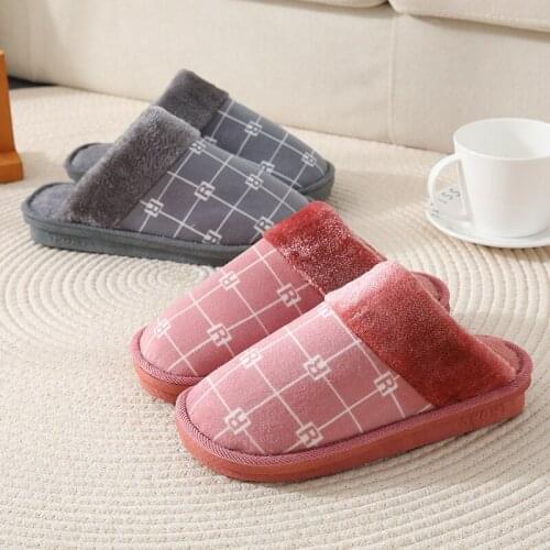 Mens and Womens Newr Couples Home Indoor Home Plush Cotton Slippers for Men and Women Warm Non-slip Cotton Slippers