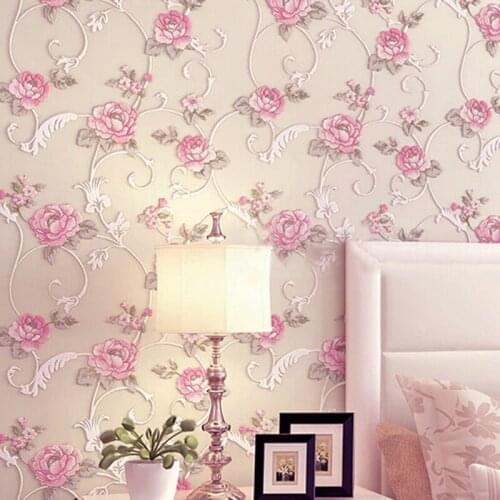 Elegant 3D Embossed Rose Wallpaper Romantic Pastoral Flower Thicken Non-woven Fabric Wedding Room Beauty Salon Background Papers