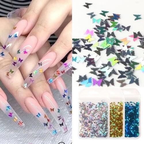1 Bag Holographic Nail Art Sequins Laser Butterfly Glitter Flakes Paillette Maple Leaf Stickers For Nails Manicure Decorations