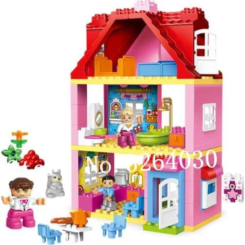 GOROCK 78pcs family Duploe play doll house pink villa building blocks Large size bricks girl toy Compatible with 10505