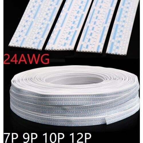 UL2468 Extension Wire 24AWG 7P 9P 10P 12P Pin Flat Ribbon PVC Insulated Copper Connect Cable Electron Strip Line Blue White