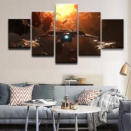 Modern Wall Art Canvas Print Painting Frame Modular Poster 5 Piece Game Star Citizen Asteroid Space Spaceship Home Decor Picture
