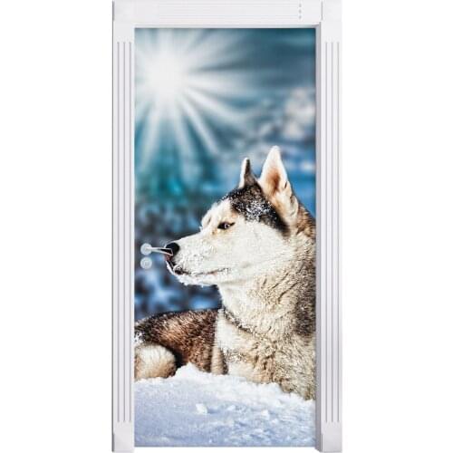 Creative Door Sticker Wolf Decor Wall Sticker DIY Door Cover Kitchen Home Decoration Accessories Modern 3d Wall Stickers