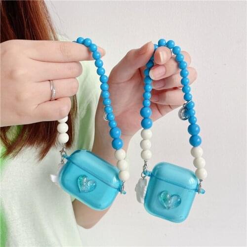 Fashion Love Heart Earphone Case for Airpods 1 2 Wireless Bluetooth Earphone Cover For Airpods Pro with Bracelet Angel Ornament