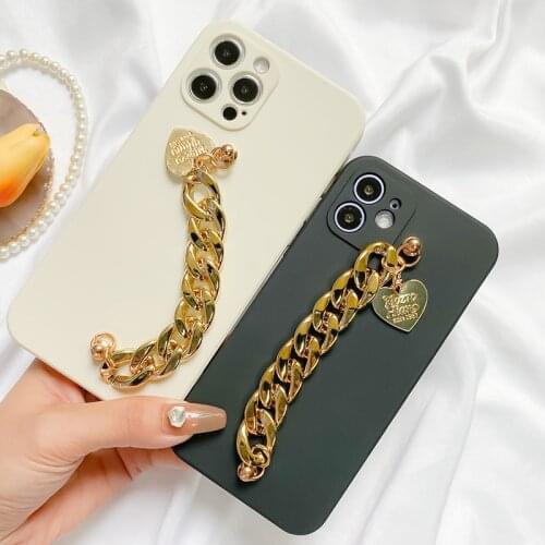 DIY Fashion Cool Gold Metal Wrist Chain Bracelet Soft Silicone Case Cover For Iphone 12 Mini 11 Pro XS Max XR X 8 7 6 6S Plus SE