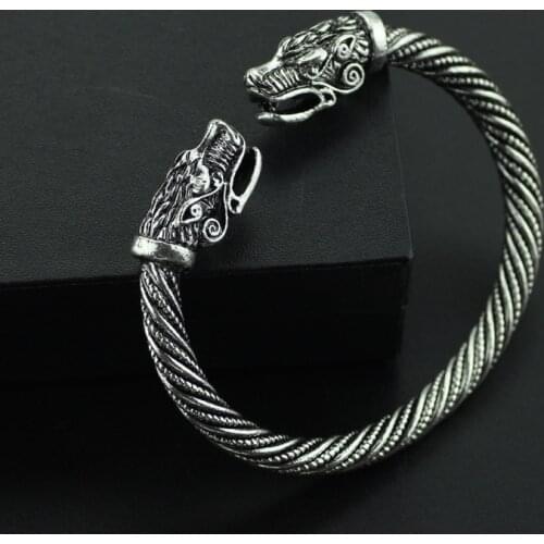 Men Bracelets Indian Jewelry Viking Bracelet Double Wolf Head Opening Bracelet Adjustable Cuff Bracelet Biker Jewelry