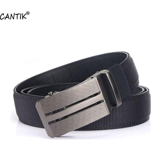 CANTIK Formal Style Design Automatic Buckle Metal Quality Black Nylon & Canvas Belts Men Jean Accessories 3.5cm Width CBCA310