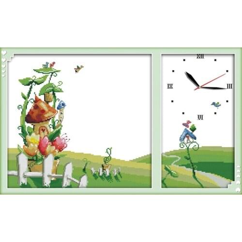 Happy home cross stitch kit 14ct 11ct count print canvas wall clock stitching embroidery DIY handmade needlework