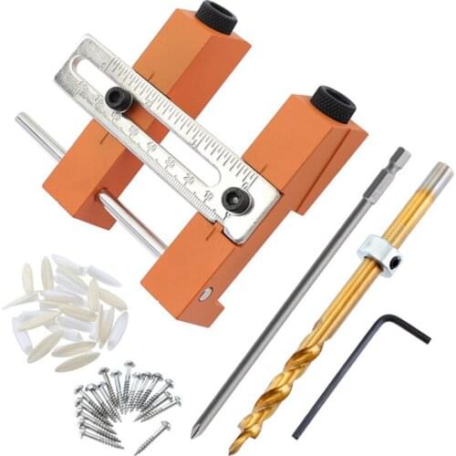 Drill Guide Jig Punch Locator Woodworking Oblique Hole Positioning 21-80mm Adjustable Hole Opener 15 Degree, 9.5mm Drill Bit