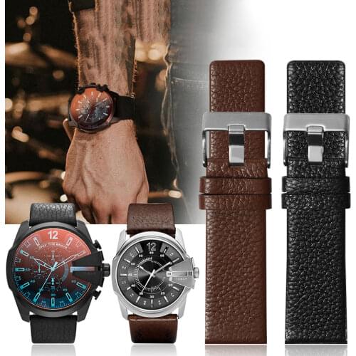 Genuine Leather strap watchband 22 24 26 27 28 30mm watch bracelet For diesel watches DZ4386 1657 1399 1206 4323 black band