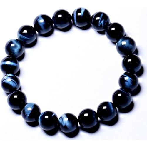 8-16mm Natural Bracelet Blue Tiger Eye Bracelet Round Bead 8"