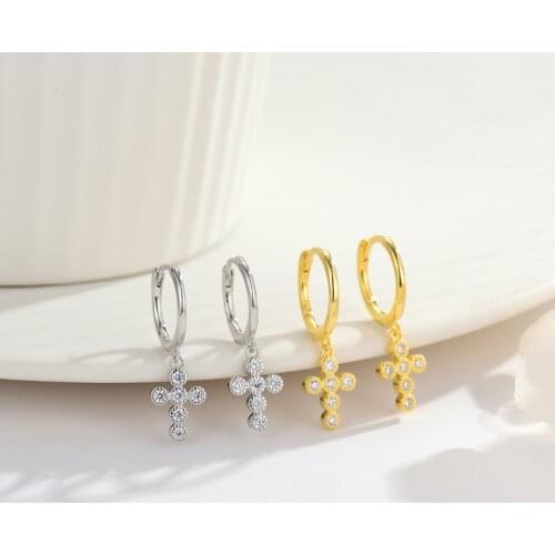 New Crystal Cross Product Selling s925 Pure Silver Earrings Ear Clip Golden Button Set Auger Tremella Ring Women Jewelry Ins