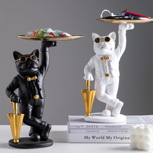 New Bulldog Statues Animal Figurines Home Decoration Accessories Modern Sculptures Resin Ornaments Desktop Sundries Storage Tray
