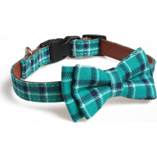 New Pet Supplies British Style Plaid Dog Collar with Bow Tie Dog Bow Tie Buckle Cute Decorative Cat Necklace Puppy Accessories