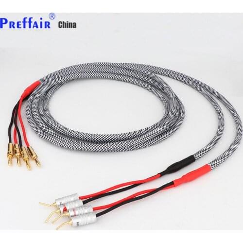 Preffair Pair S0413 Silver plated loudspeaker cable HIFI Banana plug to pin plug speaker cable Center Audio Speaker cable