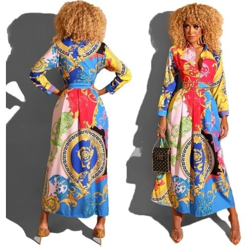 Túnicas Mujer Sexy Long-Sleeved Dress Urbano Vestido Casual African Clothing Dashiki Loose Long Skirt Autumn Slim Shirt Dress