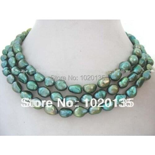 Freshwater pearl baroque green necklace 43" nature wholesale beads nature 7-9mm FPPJ