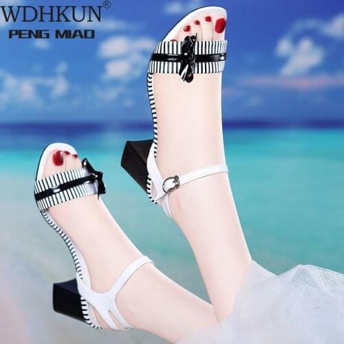 Summer Ins Women Shoes 4cm-5cm Heel Height Women Sandals Size 34-40 Open Toe Square Heel Sandals Lady Sandals