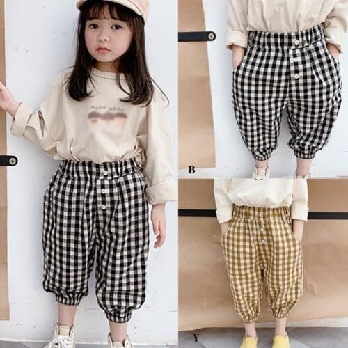 Baby Girls Harem Pants kids Girls Fashion Casual Pants With Pocket Infant Lattice Loose Pants 1-6T Baby Toddler Girls Clothing