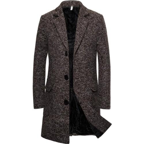 Woollen Overcoat Mens Coat Winter Long Solid Windbreaker Thermal Male Slim Autumn Fashion Business Smart Casual Classic