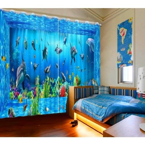 Blue curtains ocean curtain Luxury Blackout 3D Curtains For Living room Bedding room Office b