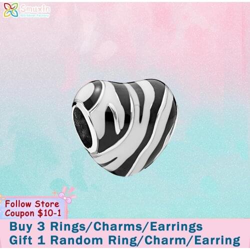 Smuxin 925 Sterling Silver Beads Wild Stripes Charms fit Original Pandora Bracelets for Women Jewelry Making Girl Gift