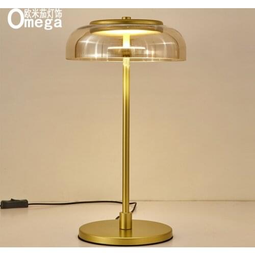 Modern minimalist creative design table lamp wrought iron glass cover LED fashion table lamp bed bedroom study table lamp