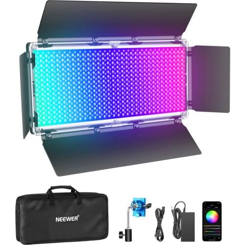 Neewer 960 RGB Led Light with APP Control, 960 SMD LED Adjustable Colors/9 Applicable Scenes LCD Screen/Barndoor Metal Frame